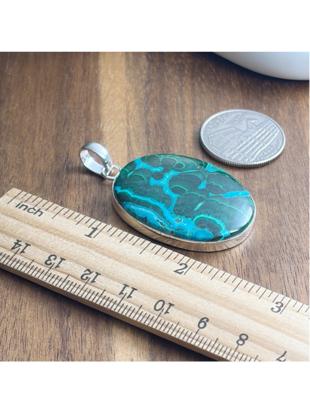 Sterling Silver 925 Large Top Quality Malachite Chrysocolla Pendant Handmade New - Picture 8 of 10